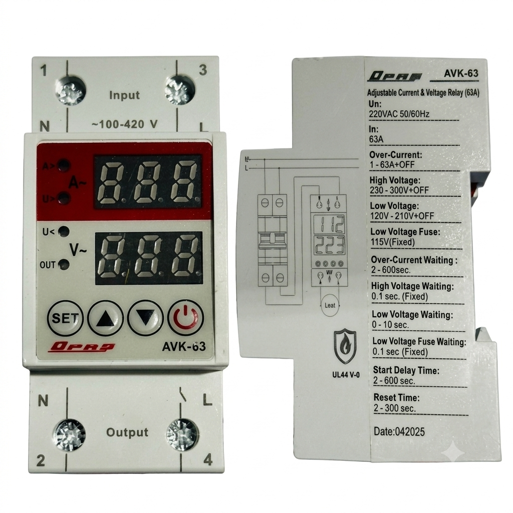 OPAS Voltage and Ampere Protection Relay — 4-Pole 3-Phase Digital Protection Device